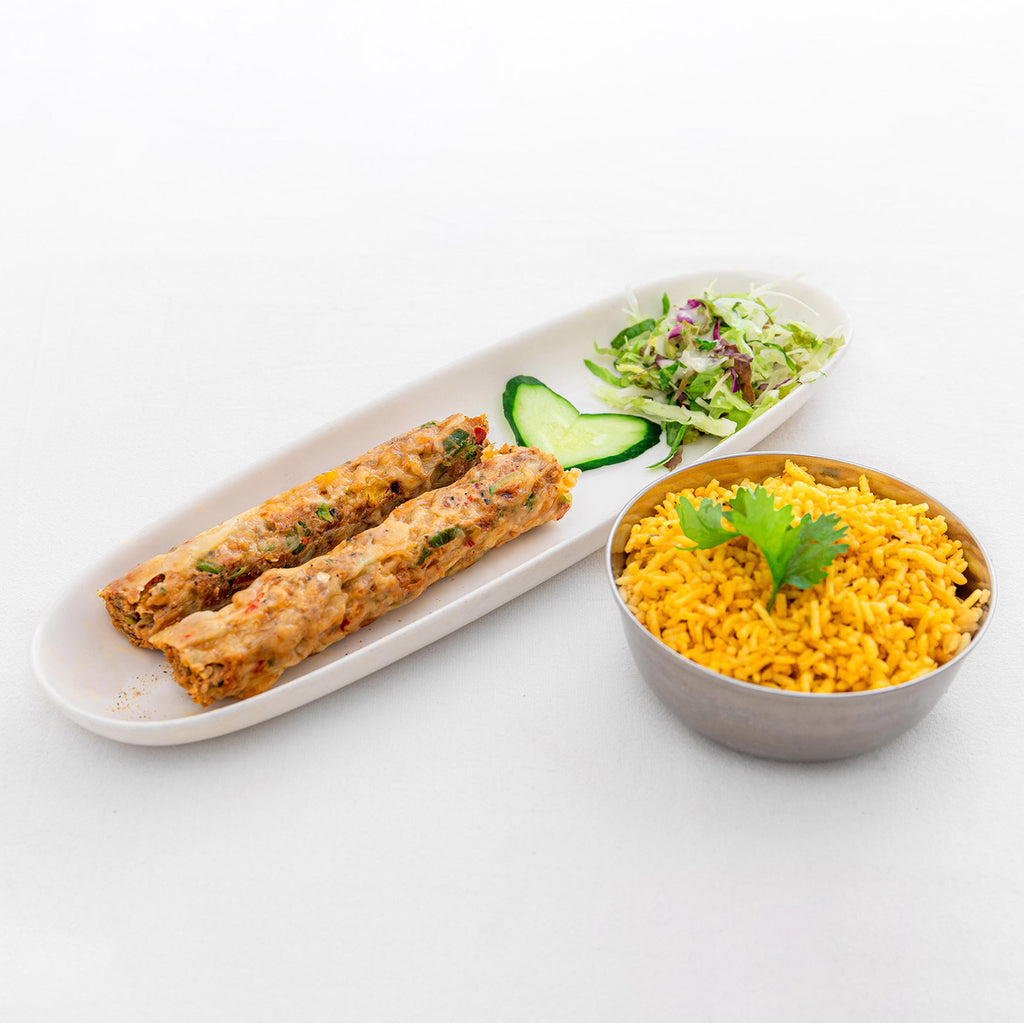 Gilafi Kebab (Minced Chicken Kebab) and Spicy Rice Set